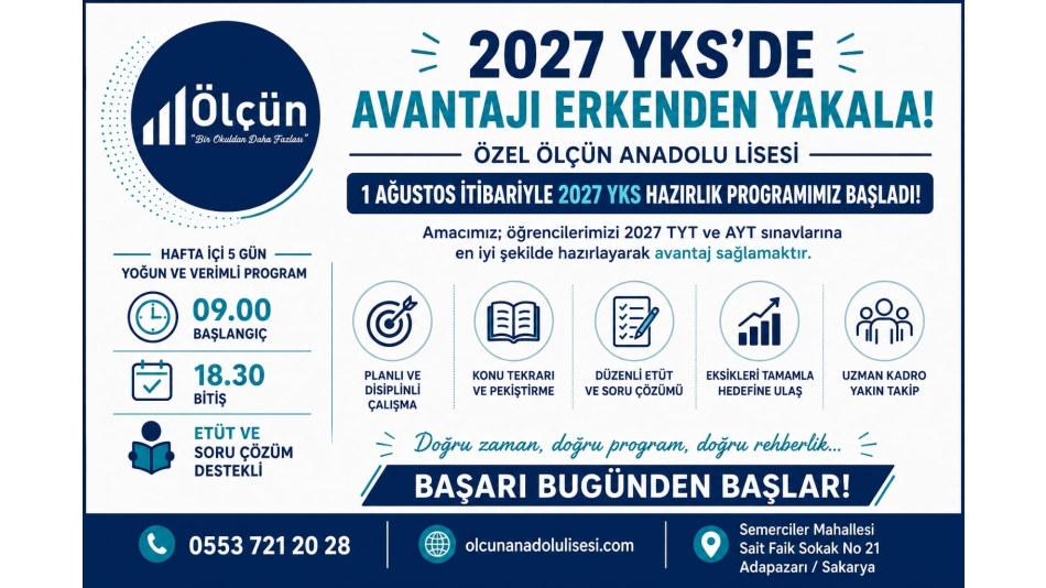 Özel Ölçün Anadolu Lisesi’nde 2027 YKS Hazırlığı İçin Güçlü Başlangıç